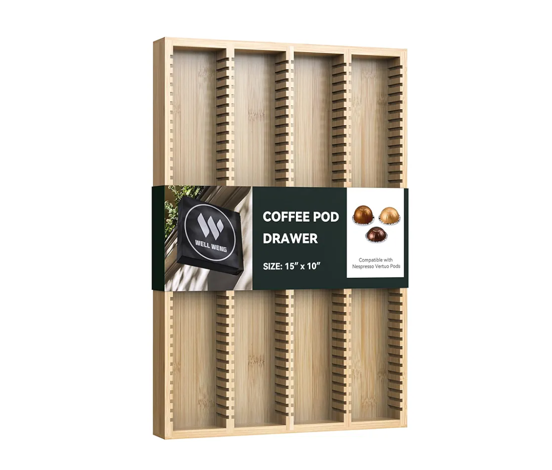for Nespresso Vertuo Capsules - Premium Bamboo Coffee Pod Drawer Insert Organizer for Counter (40 Big or 52 Small pods)