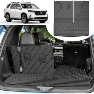 Original Cargo Mat Fit for Honda Pilot 2023-2026: Cargo Liner with Backrest Mat Behind 3rd Row Back Seat Protector - All Weather Protection Waterproof Trunk Mat with Back Seat Cover Pilot Accessories