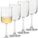 Libbey Paneled Stemmed Wine Glasses Set of 4, 13.5 Oz Fine Ribbed Line Clear Glasses, All Purpose Glasses for Wine, Cocktails and Spritzers