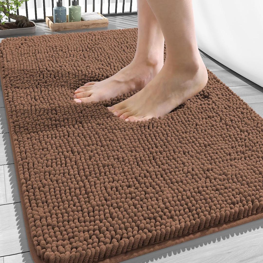 OLANLY Bathroom Rugs 34x21, Extra Soft Absorbent Chenille Bath Rugs, Rubber Backing Quick Dry, Machine Washable Bath Mats for Bathroom Floor, Tub and Shower, Home Decor Accessories, Mocha