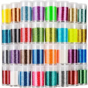 LEOBRO Glitter, 32 Colors Fine Glitter for Crafts, Resin, Body Hair Face Nail, DIY Party Decorations, Arts and Crafts