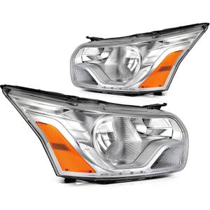 Headlight Assembly Fit with 2015-2023 for ford TRANSIT 150 250 350 Chrome Housing Amber Reflector Pair CK4Z13008M FO2502357