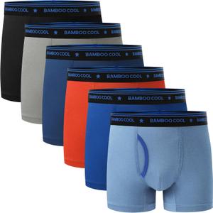 BAMBOO COOL Boys' Underwear Moisture-Wicking Breathable Boxer Briefs Soft Lightweight Tag-Free with Fly Pouch 6-Pack (Medium, Royal blue, navy Blue, orange-red, black, ocean Blue, gray(6-pack))