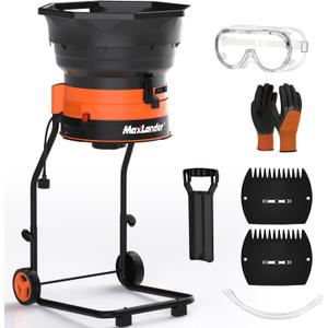 MAXLANDER 15-Amp Electric Leaf Mulcher, 8400 RPM Leaf Shredder with 18:1 Reduction Ratio, Adjustable Dial, 20 Cutting Lines, Goggles, Gloves & Leaf Scoops for Wet & Dry Leaves