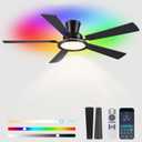 Ayaoty Ceiling Fans with Lights - 52in Flush Mount Ceiling Fan with RGB Dimmable, 3CCT 6 Wind Speeds and Reversible Quiet Motor, Low Profile RGB Fan Light for Modern Indoor, Party - Black RGB