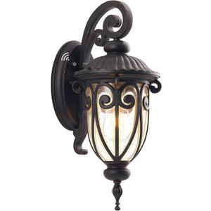18in Dusk to Dawn Outdoor Wall Light for House, Bronze Exterior Wall Lantern for Garage, Aluminium Porch Door Lights Fixture with Clear Seeded Glass Shade for Entryway, Front Door