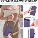 TUCCH Detachable Case Wallet for Galaxy S26, Wrist Strap 3 Card Slots RFID Blocking Wireless Charging Stand, 2-in-1 Magnetic PU Leather Shockproof Folio Cover for Galaxy S26 (6.3") 2026, Deep Purple