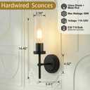 Wall Sconces Set of Two, Modern Bathroom Vanity Light Fixtures with Clear Glass, Hardwired Sconces Black Wall Lights for Bathroom Mirror Living Room Bedroom Hallway Stairs