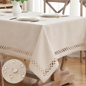 MIULEE Natural Thick Polyester Linen Rectangle Tablecloth Decorative Cutouts Waterproof Stain Resistant Table Cloth Farmhouse Table Cover for Thanksgiving Dining Party Buffet Wedding, 55 x 84 inch