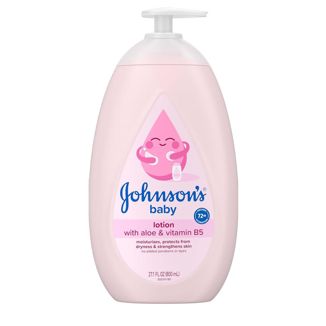 Johnson's Baby Lotion with Coconut Oil, Aloe Vera & Vitamin B5, 72 HR Hydration, Skin Moisturizer, Hypoallergenic, Safe for Newborn, Protects From Dryness & Strengthens Skin, 27.1 fl. oz
