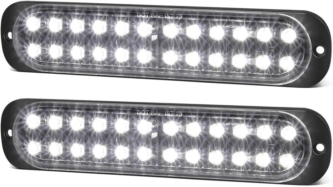 Aluminum Housing White 24LEDs Trailer Backup Reverse Light Surface Mount 7.5 inch Bar Strip Truck Bed Lights of Pickup Tractor Camper IP67 Waterproof 2Pcs