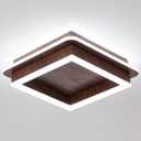 CANEOE Square Modern LED Light Fixture, 32W Flush Mount Hallway Light, 6000K Small Close to Ceiling Lamp for Living Room, Bedroom, Kitchen, Balcony, Cloakroom (Wood, 1 Pack)