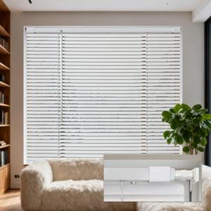 No Tools No Drill 1" Cordless Mini Blinds, Horizontal Light Filtering Blind, Vinyl Blinds for Indoor Windows 35.5" W x 48" H, White.