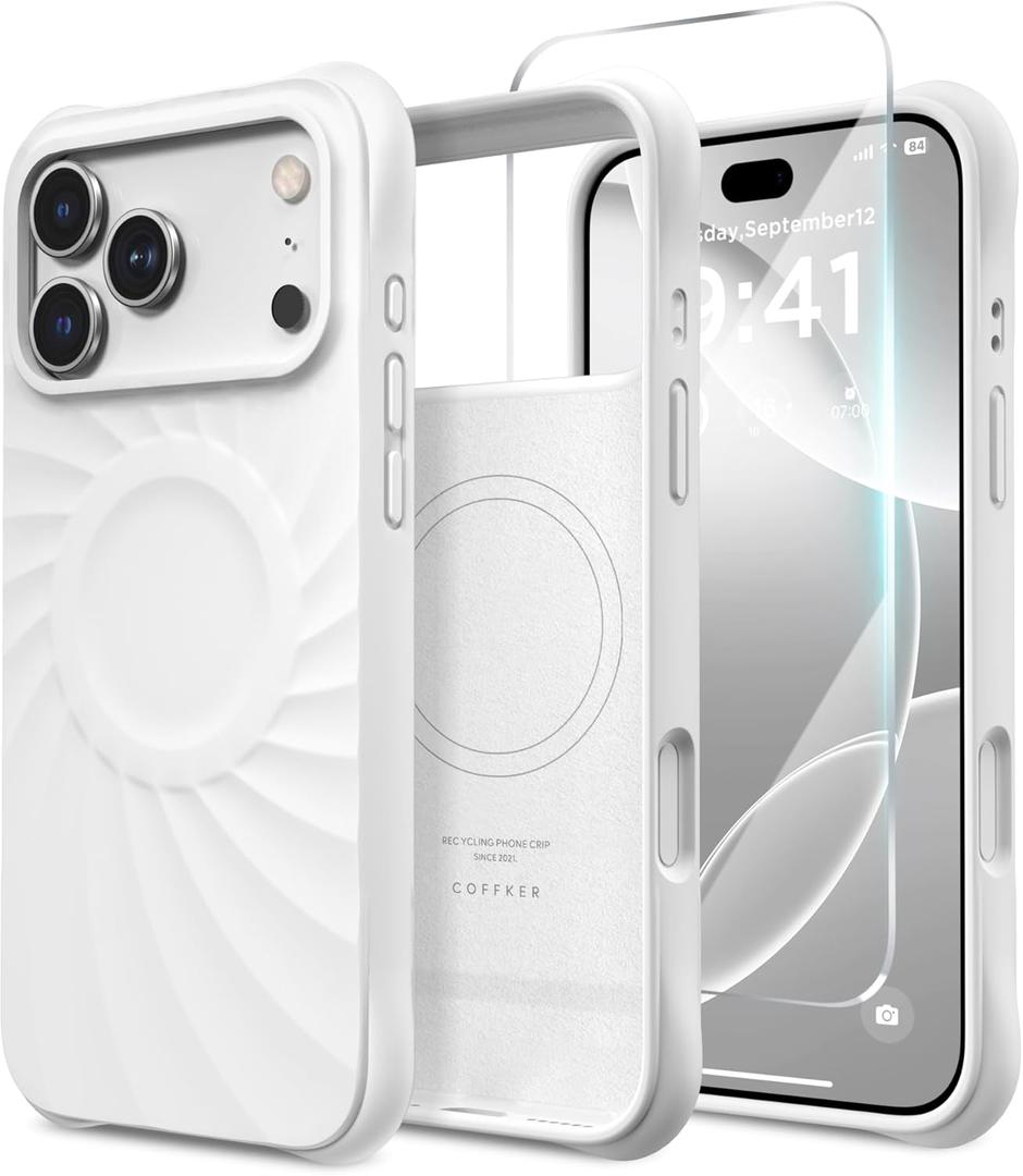for iPhone 17 Pro Case, Compatible with MagSafe, Screen Protector +[Integrated Silicone Camera Control Button], Shockproof Protective Magnetic Case for iPhone 17 Pro 6.3", White