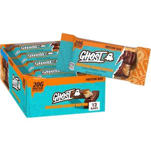 Ghost Chocolate Peanut Butter Protein Bar, 20g Protein, 2g Sugar, 12 ct | 270 Calories per Dual-Bar Pack, Crisp Cookie & Caramel Layers, Chocolatey Coating, Gym-Ready, 27.6 oz (EXP 11/01/26)