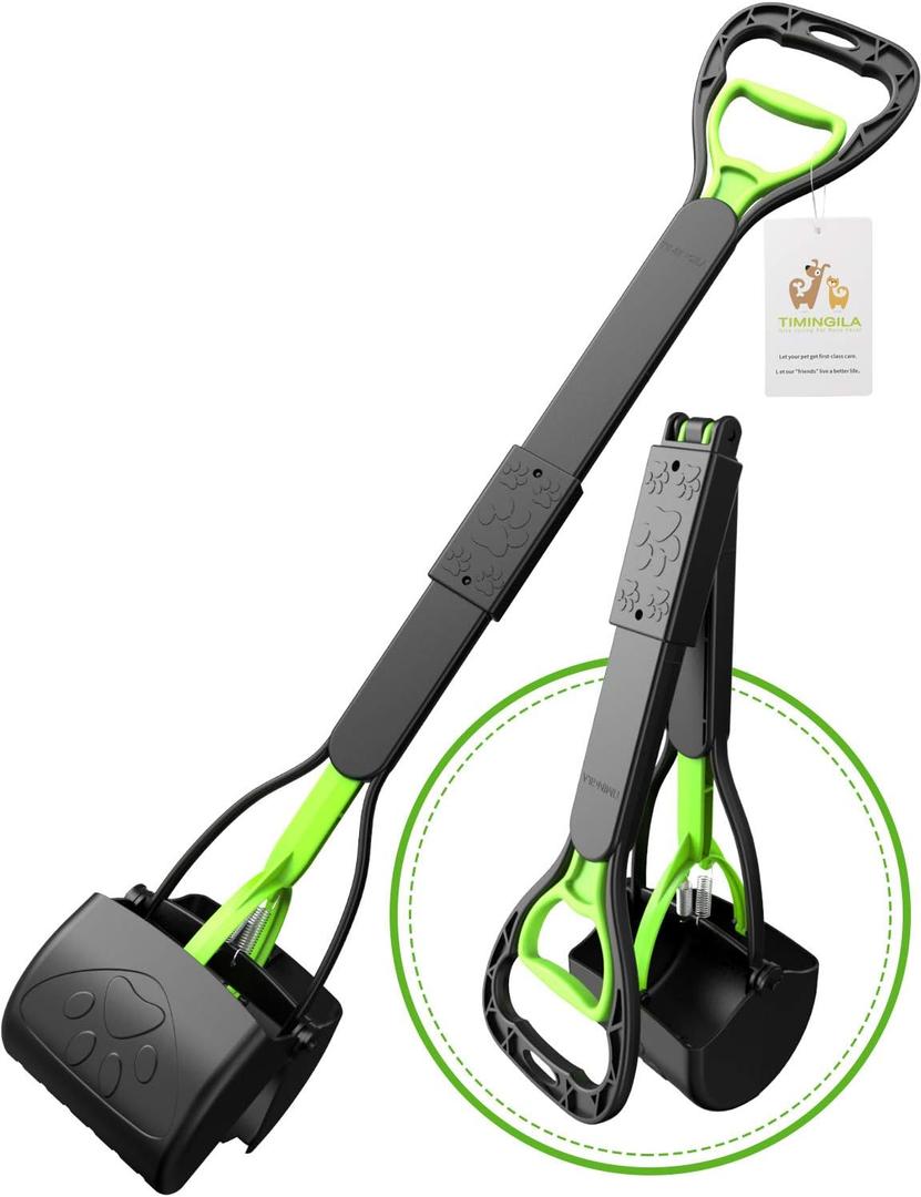 TIMINGILA 33" Long Handle Portable Pet Pooper Scooper for Large and Small Dogs,High Strength Material and Durable Spring,Great for Lawns, Grass, Dirt, Gravel (Green)