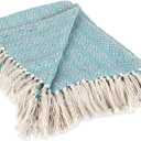 DII Diamond Stitch Woven Throw, Organic Modern, 50 x 60, Aqua