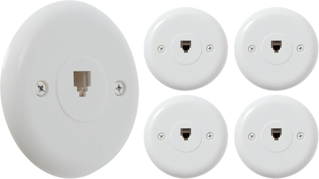 Newhouse Hardware 1-Port Round Telephone Jack Wall Plate, 6P4C, for RJ11 telephone cables, Single Gang, 4-Pack, White (RPWP-WH-05)