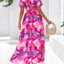 BTFBM Womens Spring 2026 Casual Maxi Dresses Short Sleeve Smocked Tiered Floral Boho Long Beach Dress with Pockets (Pink, XL)