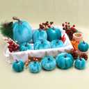 Halloween 12Pcs Artificial Velvet Pumpkins Sets Assorted Size Handmade Fake Foam Fall Harvest Decorative for Kitchen Party Table - Blue