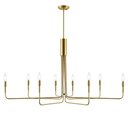 6- Light Candelabra Chandelier, Brushed Brass Finish, Contemporary Mid Century Modern Style Lighting Fixture