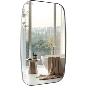 ANDY STAR 30x36 Chrome Bathroom Mirror, Oblong Silver Mirror with Stainless Steel Metal Frame, Oval Vanity Mirror for Over Sink, Modern Anti Rust Wall Mounted