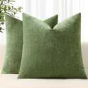 decorUhome Chenille Olive Green Throw Pillow Covers 18x18 Inch Set of 2, Decorative Soft Couch Pillow Covers Solid Dyed Accent Farmhouse Neutral Square Pillow Cases for Sofa