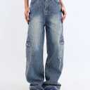 EMMIOL Cargo Pants Women Stretchy Wide Leg Baggy Jeans with Pockets Casual Trousers Y2K Vintage Streetwear Trendy 2026 (10, Mid Blue01)