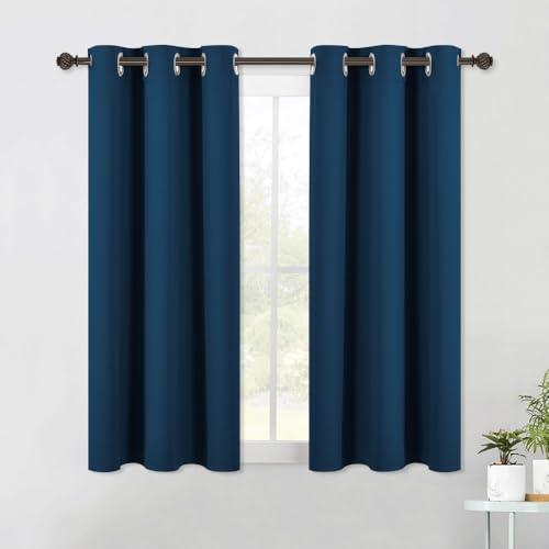 NICETOWN Moroccan Blue Kitchen Blackout Short Curtain Panels for Bedroom, 2 Panels, W42 x L45 -Inch, Thermal Insulated Grommet Top Blackout Draperies and Drapes