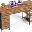 Huuger Computer Desk with 6 Drawers, Office Desk with Shelves, Reversible Gaming Desk, Corner Desk with Storage, Work for Home Office, Study, Living Room, 54inch, Rustic Brown