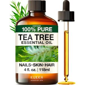 KUKKA Tea Tree Essential Oils - 4 Fl Oz - for Hair, Skin, Diffuser, Aromatherapy & DIY Soap Making Scent