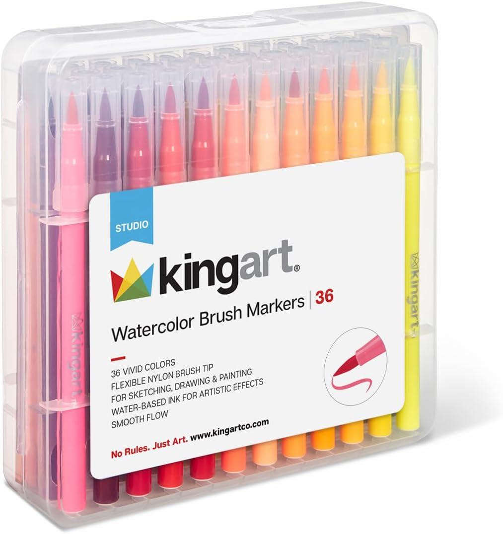 KINGART Watercolor Brush Markers, 36 Piece, Multicolor, 410-36