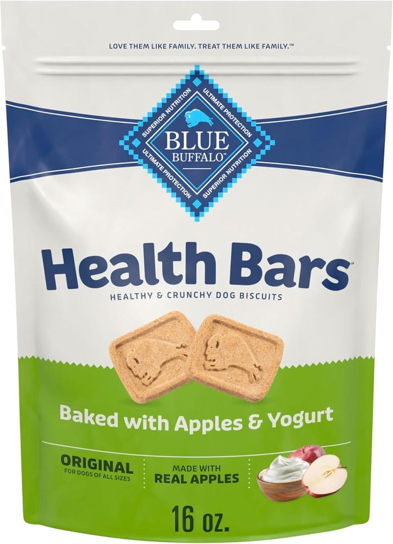 Blue Buffalo Health Bars Crunchy Dog Biscuits, Oven-Baked with Natural Ingredients, Apples & Yogurt, 16-oz Bag (EXP 10/07/26)