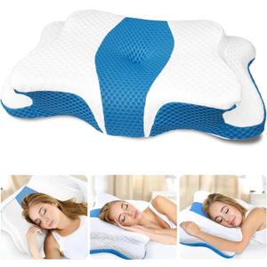 CHxxy Cervical Neck Pillow for Pain Relief Sleeping, Memory Foam Pillows, Ergonomic Side Sleeper Pillows for Adults, Orthopedic Neck Support Pillow for Back Stomach Sleepers-King Size&Blue