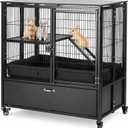 Large Metal Small Animal Cages, 2-Tiers Rolling Ferrets Cage, Cage for Critter Rats/Chinchillas with Removable Ramps & Door, Cages with Locker, Squirrel Cage Christmas Decoration Pet Crate Furniture