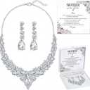 Sureio 4 Pcs Mother of The Bride Gift Wedding Day Crystal Cluster Necklace Earrings Card and Box Mother of The Bride Gifts From Daughter for Mothers Wedding Gifts