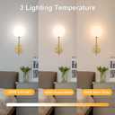 Gold Battery Operated Wall Sconces Set of 2, Rechargeable Wireless Wall Lights with Milky White Frosted Glass Shade, 12 RGB and 3CCT Dimmable, Wall Lamps with Remote for Bedroom Living Room Hallway