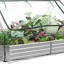 Land Guard 6x3x1ft Galvanized Raised Garden Bed with Waterproof Cover Small Mini Portable Antifreeze Greenhouse Kit for Metal Planter Box with 2 Huge Roll-up Zipper Door Window (631ft)