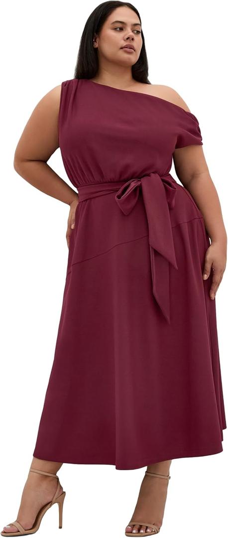 City Chic Women's Plus Size Dress - Kate Off Shoulder Midi (Red, L)