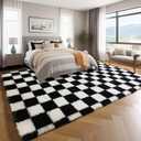 KICMOR 8x10 Area Rugs for Living Room, Large Fluffy Soft Black and White Checkered Shag Shaggy Bedroom Carpets, Indoor Big Fuzzy Plush Rug for Kids Boys Girls Teen Dorm Nursery Home Decor Aesthetic
