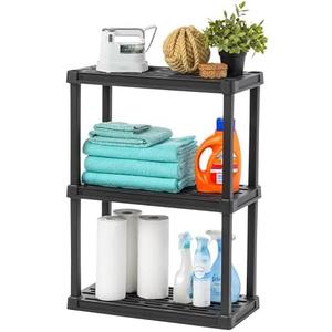 IRIS USA 3-Shelf Light Duty Plastic Storage Shelves, 150lb Capacity, 33"H x 24"W x 12"D, Medium Modular Shelving Unit Storage Organizer for Garage, Home, Bathroom & Laundry, Storage Rack - Black