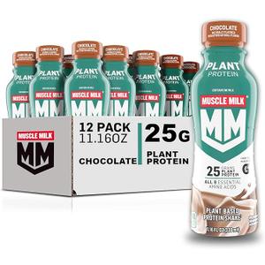 Muscle Milk Plant Based Protein Shake, Chocolate, 11.16 Fl Oz (Pack of 12) BB Date: 05/23/26