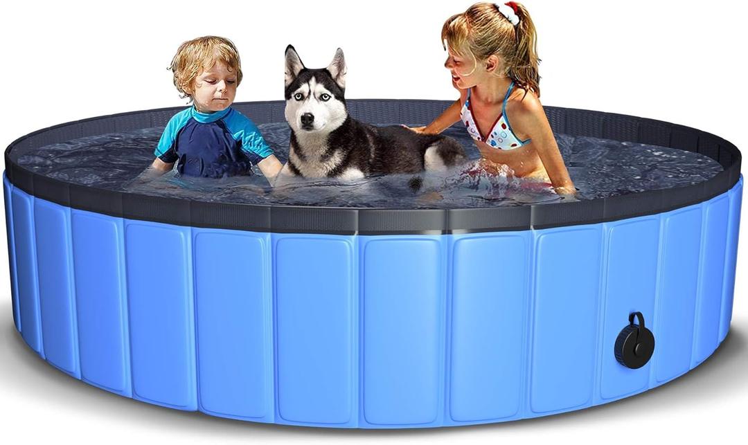 71'' Kiddie Pool Foldable Dog Pool for Large Dogs, Hard Plastic Kids Pool for Backyard Swimming Pool Pet Bath Tub, Non-Slip Extra Large Pool for Pets & Kids