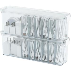 Yesesion 2 Pack Cord Organizer Box with Lid, Clear Desk Drawer Accessories Storage Case for Home Office Supplies, Art Crafts, Phone Charger, USB Cables, Marker Pen, Pencil Holder