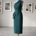 Dresses for Women Elegant Long Sleeves Ruffles Pencil Knee Length Split Business Dress with Belt Zipper XL