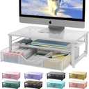 Gianotter Computer Monitor Stand Riser, office organizer with Drawer, Office Organizers Storage for Classroom Office Supplies (White)