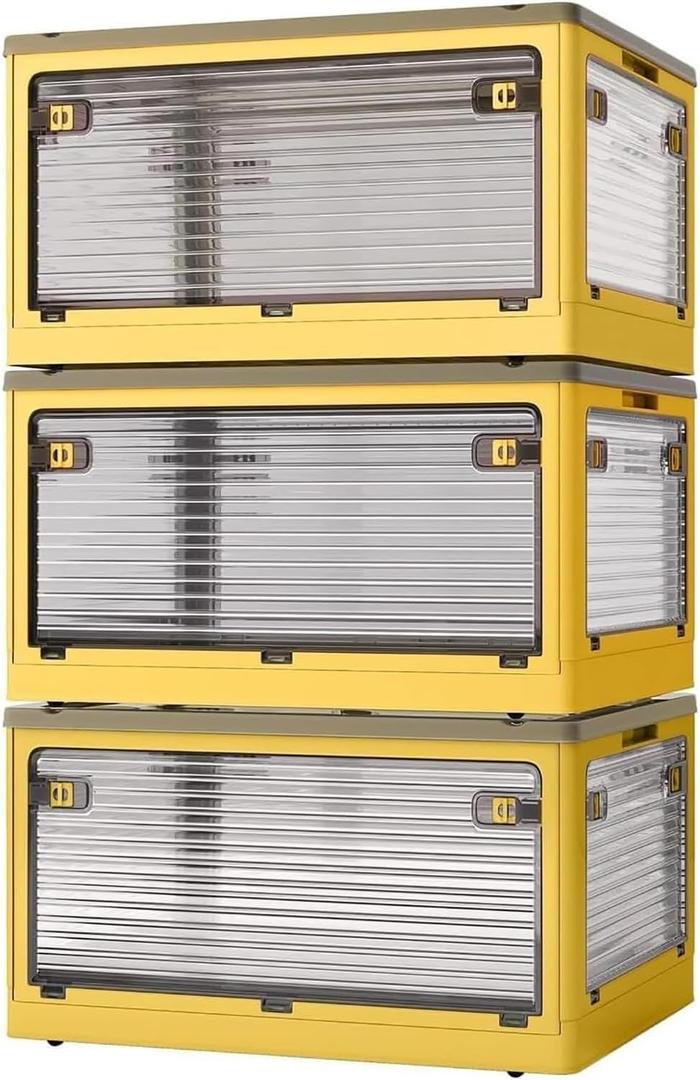 Roqao 3 PACK Stackable Storage Bins, Closet Organizers with 3 Lids, Wheels, Drawers, Foldable Collapsible Box for Clothes and Camping Out Doors Bins, Oranges, 83 Liters