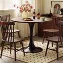 Round Table, Modern Dining Table, MDF Top and Steel Base Tulip Round Kitchen Table, Kitchen Table, Mid Century Coffee Table for Living Room 24 Inch, Oval Dining Table, Walnut