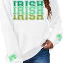 St Patricks Day Sweatshirt Women Shamrock Sweater Notre Dame Shirts Clover Top Irish Gift Long Sleeve Pullover (White, S)