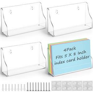 Dunzoom 4 Pack 5x8 Index Card Holder, 2-in-1 Desk & Wall Mounted Acrylic Index Card Display Stand, Includes Screws & Anchors, Clear Flash Notecard Organizer for Classroom, Office & Study